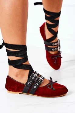 Best Boto Wiązane Welurowe Baleriny Lu Boo Bordowe