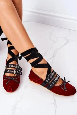 Best Boto Wiązane Welurowe Baleriny Lu Boo Bordowe