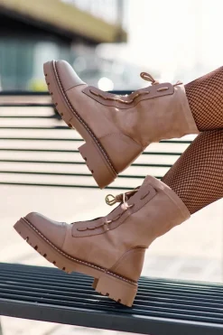 Damskie Boto Wiązane Zamszowe Botki Damskie Beżowe Marirla