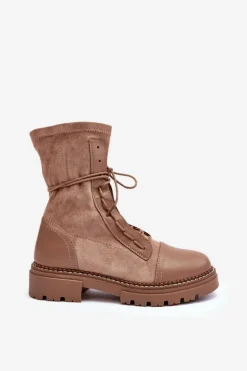 Damskie Boto Wiązane Zamszowe Botki Damskie Beżowe Marirla