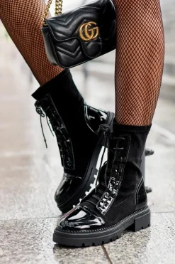 Damskie Boto Wiązane Zamszowe Botki Damskie Czarne Marirla