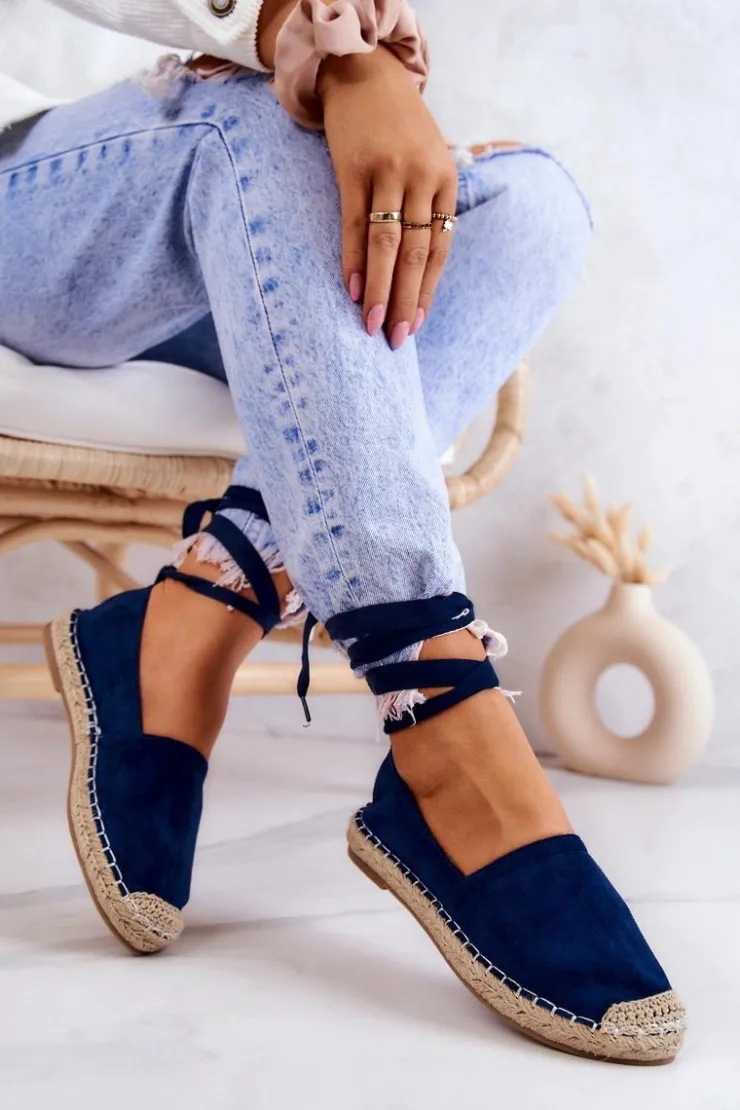 Sale Boto Wiązane Zamszowe Espadryle Granatowe Ismanne