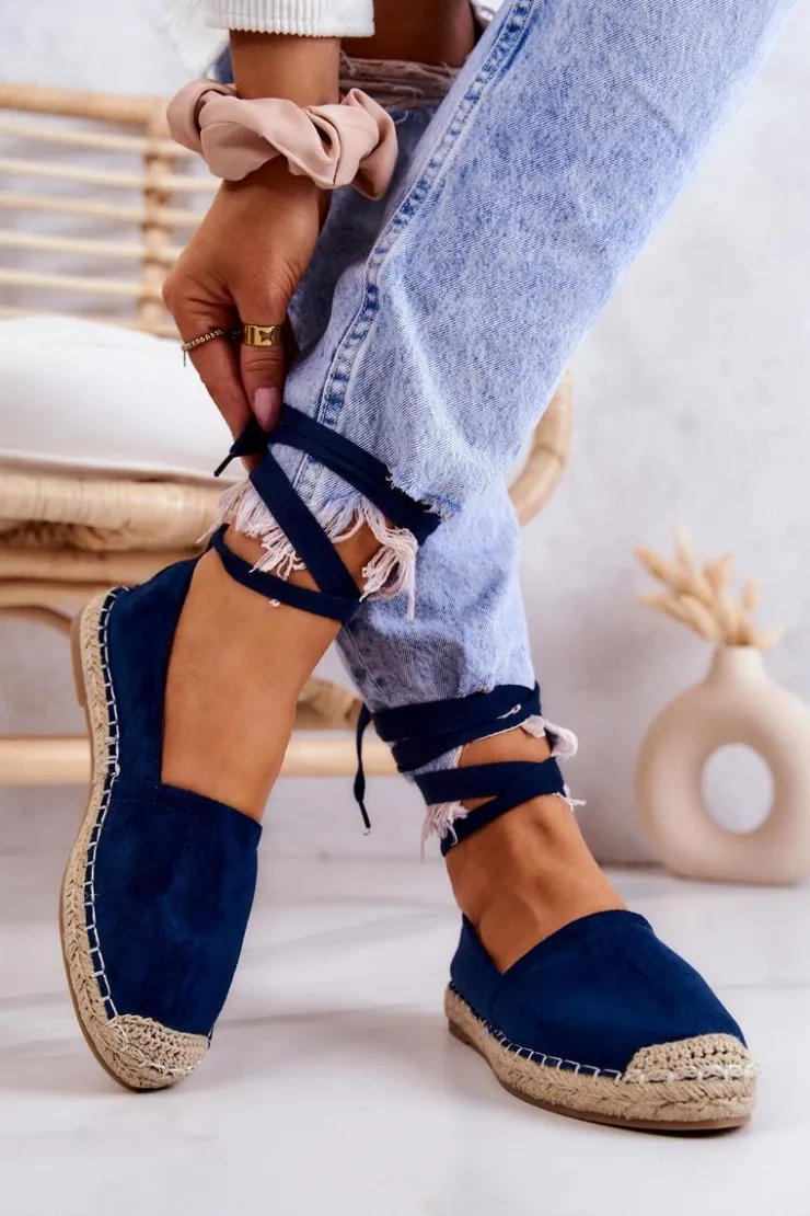 Sale Boto Wiązane Zamszowe Espadryle Granatowe Ismanne