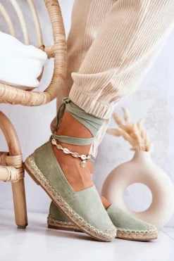 Boto Czarne Espadryle*Wiązane Zamszowe Espadryle Zielone Ismanne