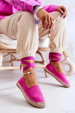 Outlet Boto Wiązane Zamszowe Espadryle Fuksja Ismanne