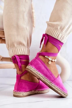 Outlet Boto Wiązane Zamszowe Espadryle Fuksja Ismanne