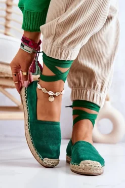 Damskie Boto Wiązane Zamszowe Espadryle Ciemnozielone Ismanne
