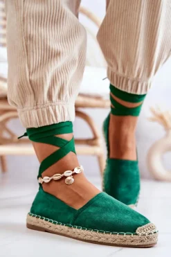Damskie Boto Wiązane Zamszowe Espadryle Ciemnozielone Ismanne