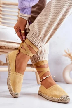 Damskie Boto Wiązane Zamszowe Espadryle Żółte Ismanne