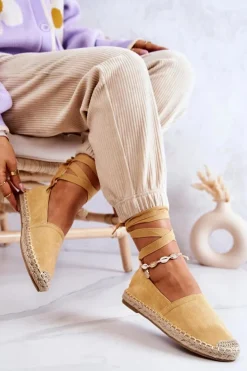Damskie Boto Wiązane Zamszowe Espadryle Żółte Ismanne