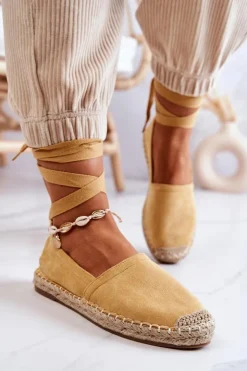 Damskie Boto Wiązane Zamszowe Espadryle Żółte Ismanne