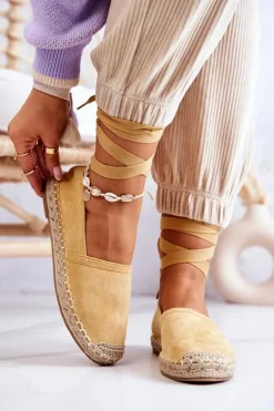 Damskie Boto Wiązane Zamszowe Espadryle Żółte Ismanne