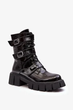 Sale Damskie buty S.Barski Workery Botki Damskie Lakierowane Czarne S.Barski MR870-61