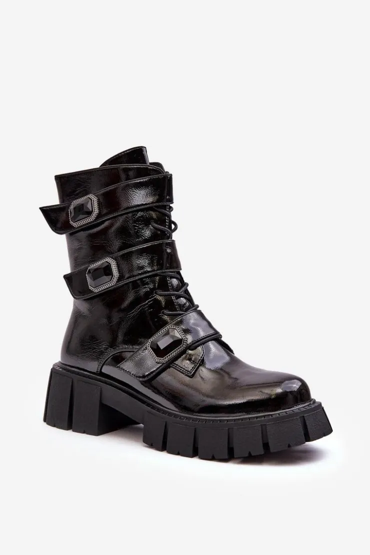 Sale Damskie buty S.Barski Workery Botki Damskie Lakierowane Czarne S.Barski MR870-61