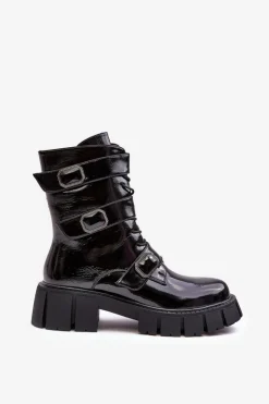 Sale Damskie buty S.Barski Workery Botki Damskie Lakierowane Czarne S.Barski MR870-61