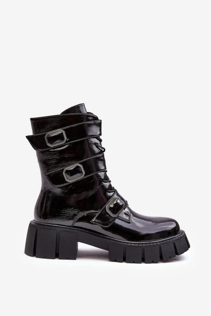 Sale Damskie buty S.Barski Workery Botki Damskie Lakierowane Czarne S.Barski MR870-61