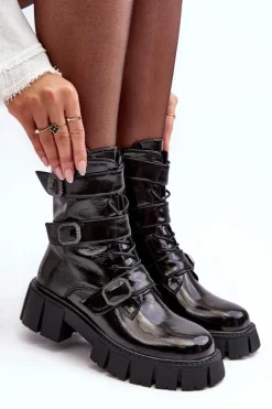 Sale Damskie buty S.Barski Workery Botki Damskie Lakierowane Czarne S.Barski MR870-61