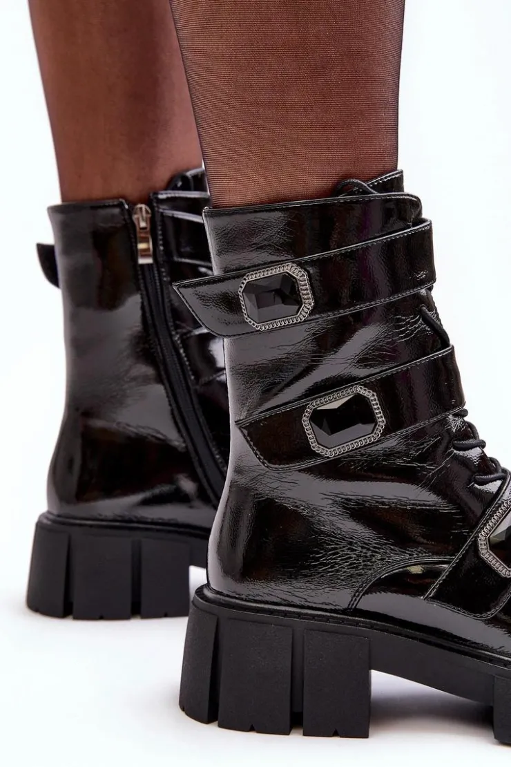 Sale Damskie buty S.Barski Workery Botki Damskie Lakierowane Czarne S.Barski MR870-61