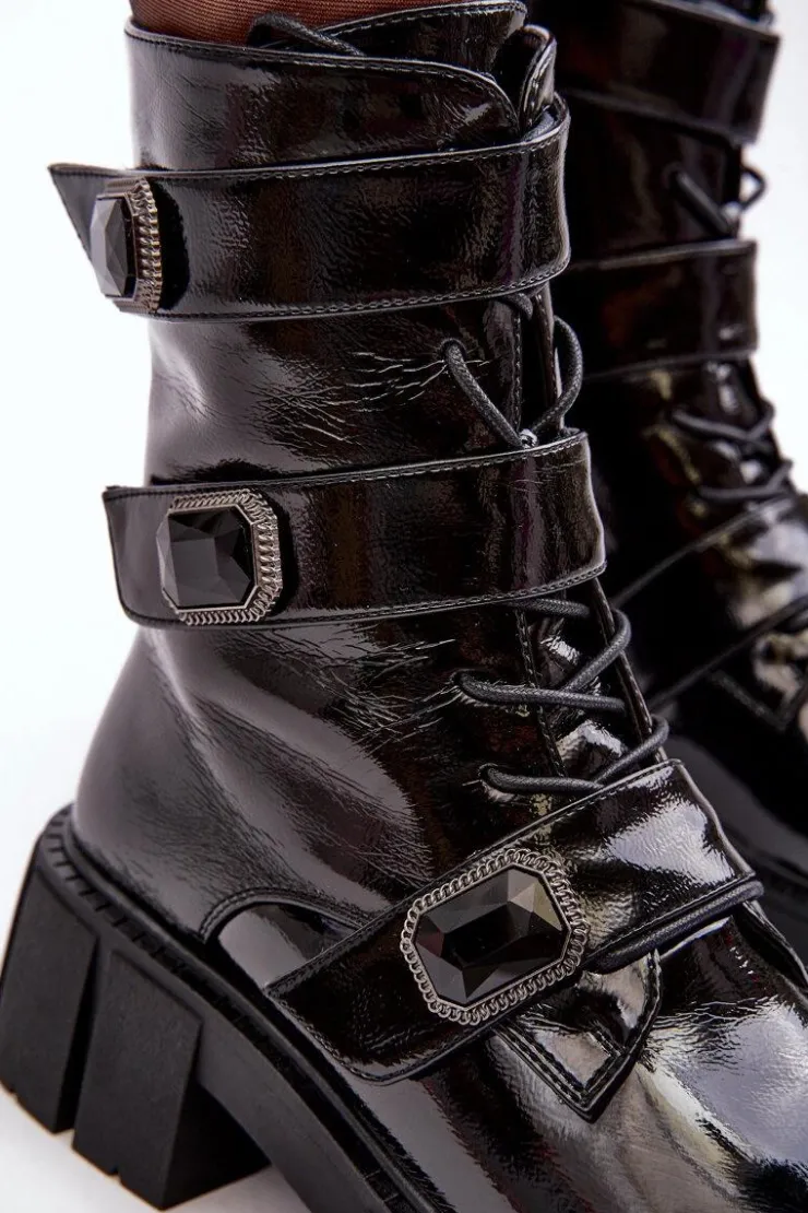 Sale Damskie buty S.Barski Workery Botki Damskie Lakierowane Czarne S.Barski MR870-61