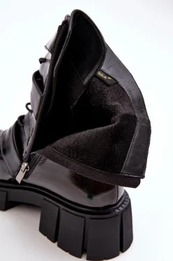 Sale Damskie buty S.Barski Workery Botki Damskie Lakierowane Czarne S.Barski MR870-61