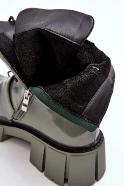 Outlet Damskie buty S.Barski Workery Botki Damskie Lakierowane Zielone S.Barski MR870-61