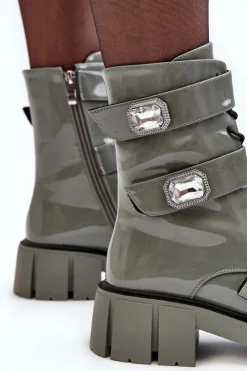 Outlet Damskie buty S.Barski Workery Botki Damskie Lakierowane Zielone S.Barski MR870-61