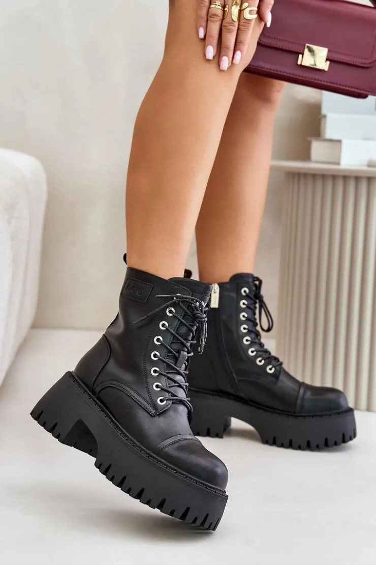 Sale GOE Workery Botki Damskie Ocieplane Ze Skóry Naturalnej OO2N4123