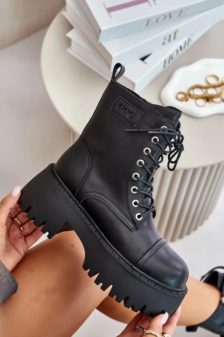 Sale GOE Workery Botki Damskie Ocieplane Ze Skóry Naturalnej OO2N4123