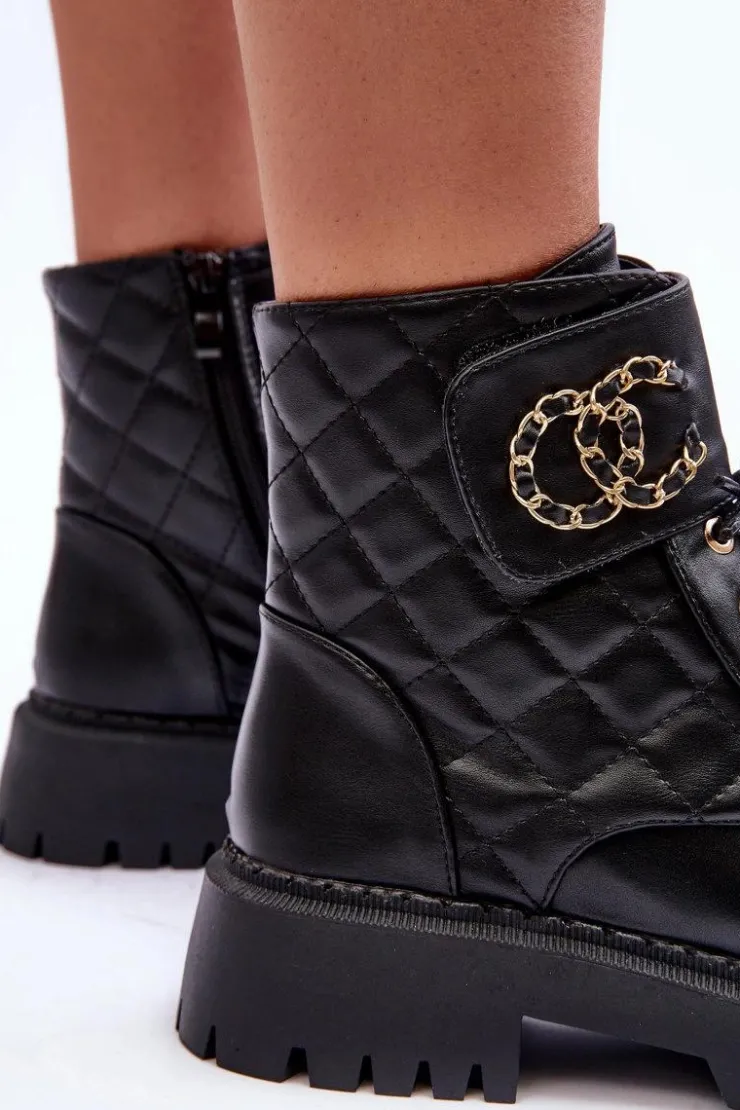 Boto Botki Ocieplane|Botki Sznurowane*Workery Botki Damskie Z Ozdobą Czarne Toye