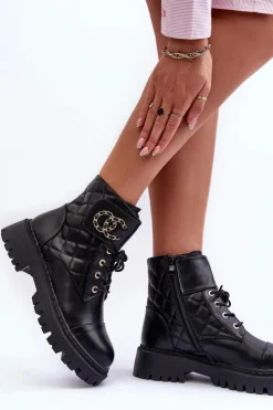 Boto Botki Ocieplane|Botki Sznurowane*Workery Botki Damskie Z Ozdobą Czarne Toye