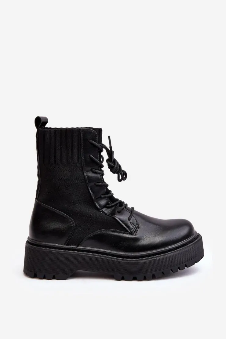 Boto Botki Sznurowane|Czarne Botki*Workery Botki Damskie Ze Skarpetą Sznurowane Czarne Dedinva