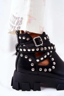 Boto Czarne Botki|Brązowe I Beżowe Botki*Workery Z Dżetami Na Platformie Czarne Vernelle