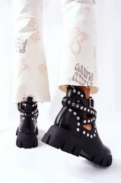 Boto Czarne Botki|Brązowe I Beżowe Botki*Workery Z Dżetami Na Platformie Czarne Vernelle