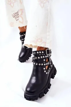 Boto Czarne Botki|Brązowe I Beżowe Botki*Workery Z Dżetami Na Platformie Czarne Vernelle