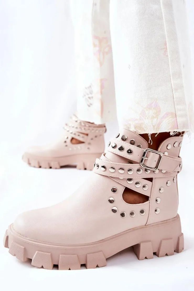 Clearance Boto Workery Z Dżetami Na Platformie Beżowe Vernelle