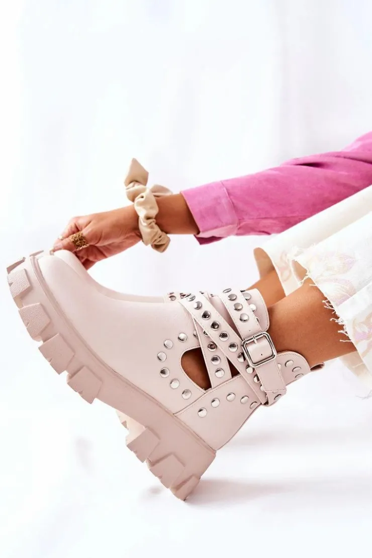 Clearance Boto Workery Z Dżetami Na Platformie Beżowe Vernelle