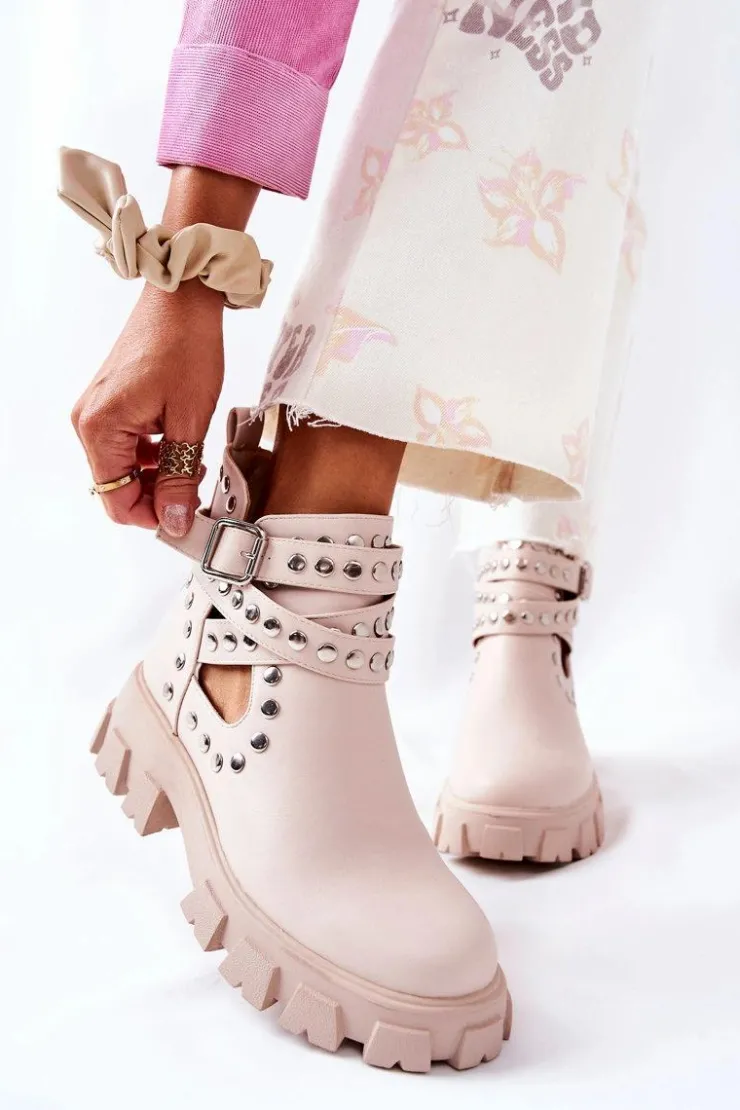 Clearance Boto Workery Z Dżetami Na Platformie Beżowe Vernelle