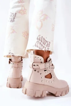 Clearance Boto Workery Z Dżetami Na Platformie Beżowe Vernelle