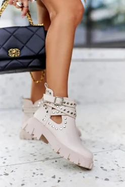 Clearance Boto Workery Z Dżetami Na Platformie Beżowe Vernelle