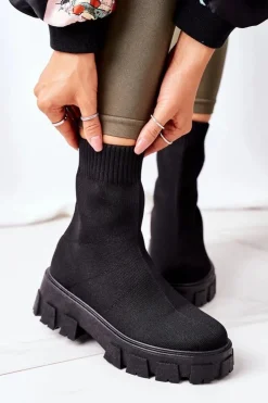 Boto Czarne Botki|Brązowe I Beżowe Botki*Workery Z Elastycznej Tkaniny Na Platformie Czarne Inspiration