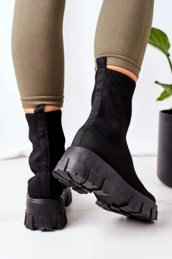 Boto Czarne Botki|Brązowe I Beżowe Botki*Workery Z Elastycznej Tkaniny Na Platformie Czarne Inspiration