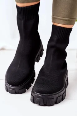 Boto Czarne Botki|Brązowe I Beżowe Botki*Workery Z Elastycznej Tkaniny Na Platformie Czarne Inspiration