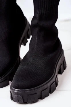 Boto Czarne Botki|Brązowe I Beżowe Botki*Workery Z Elastycznej Tkaniny Na Platformie Czarne Inspiration