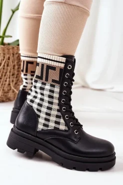 Damskie Boto Workery Z Elastycznej Tkaniny Czarne Love Story