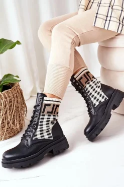 Damskie Boto Workery Z Elastycznej Tkaniny Czarne Love Story