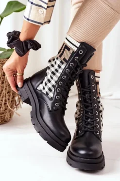 Damskie Boto Workery Z Elastycznej Tkaniny Czarne Love Story