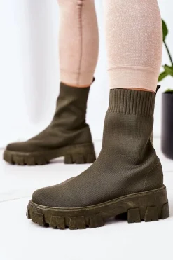 Boto Czarne Botki|Brązowe I Beżowe Botki*Workery Z Elastycznej Tkaniny Na Platformie Zielone Inspiration