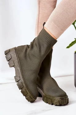 Boto Czarne Botki|Brązowe I Beżowe Botki*Workery Z Elastycznej Tkaniny Na Platformie Zielone Inspiration