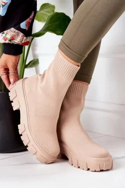 New Boto Workery Z Elastycznej Tkaniny Na Platformie Beżowe Inspiration