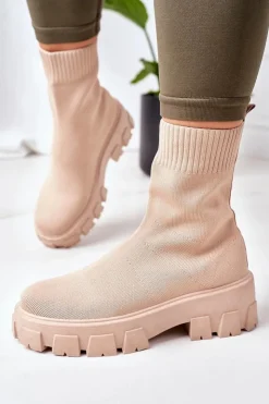 New Boto Workery Z Elastycznej Tkaniny Na Platformie Beżowe Inspiration